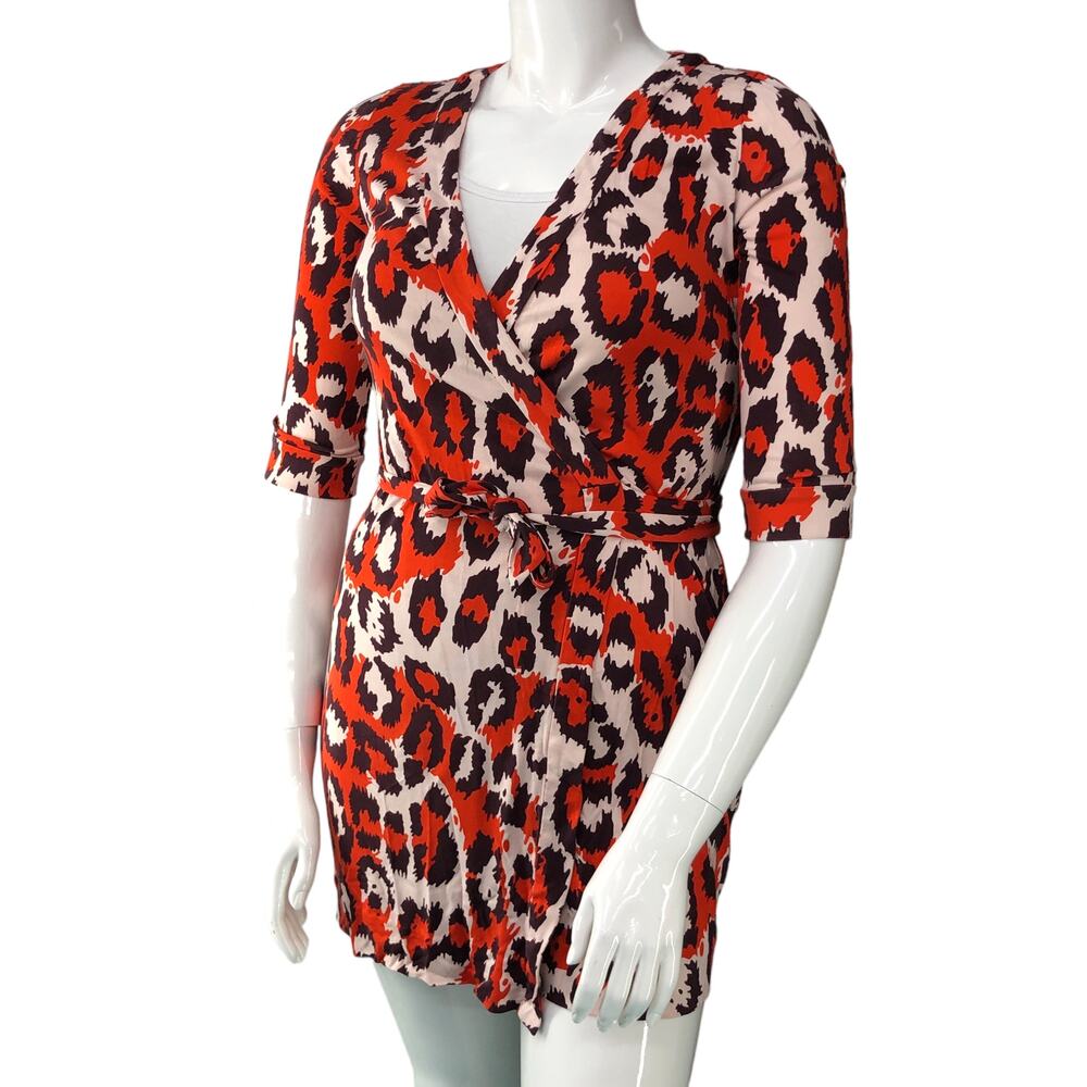 Diane Von Furstenberg DVF Womens Sz 10 Julian Silk Wrap Dress Mini Animal Print